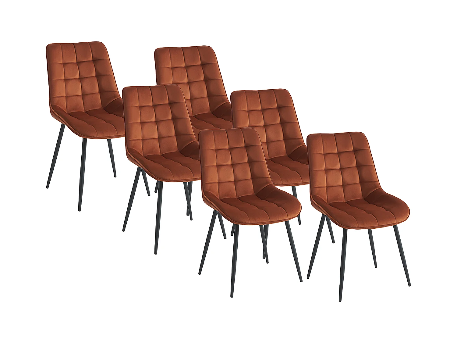 Lot de 6 chaises matelassées - Velours et métal noir - Terracotta - OLLUA