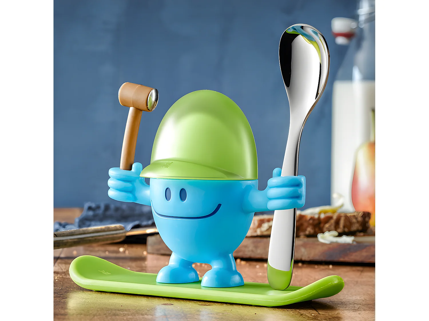 Coquetier Mc Egg avec cuillère bleu