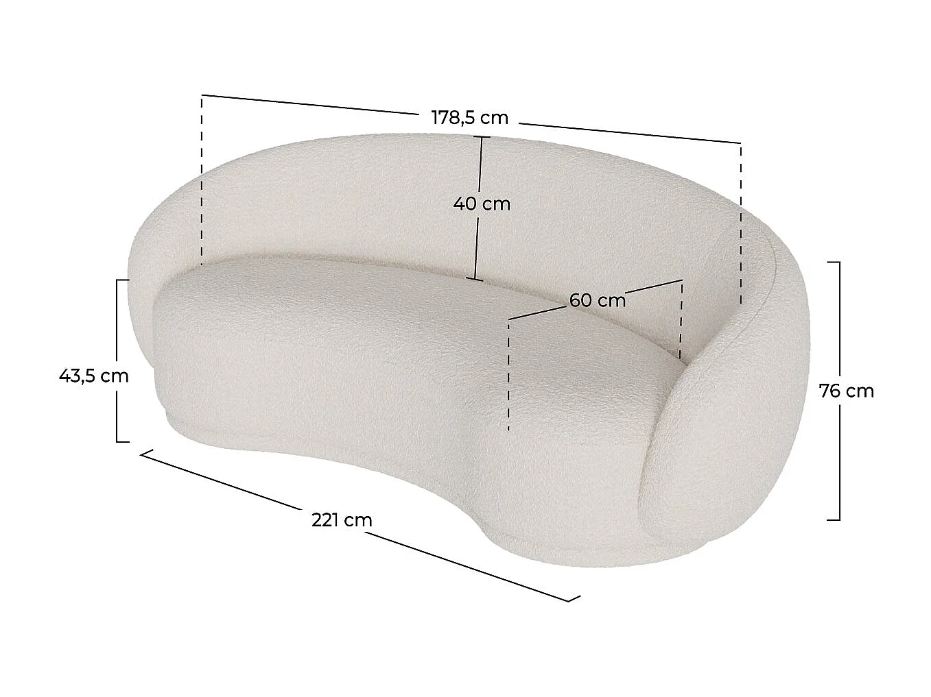 Divano a 3 posti in tessuto bouclé bianco - Nova