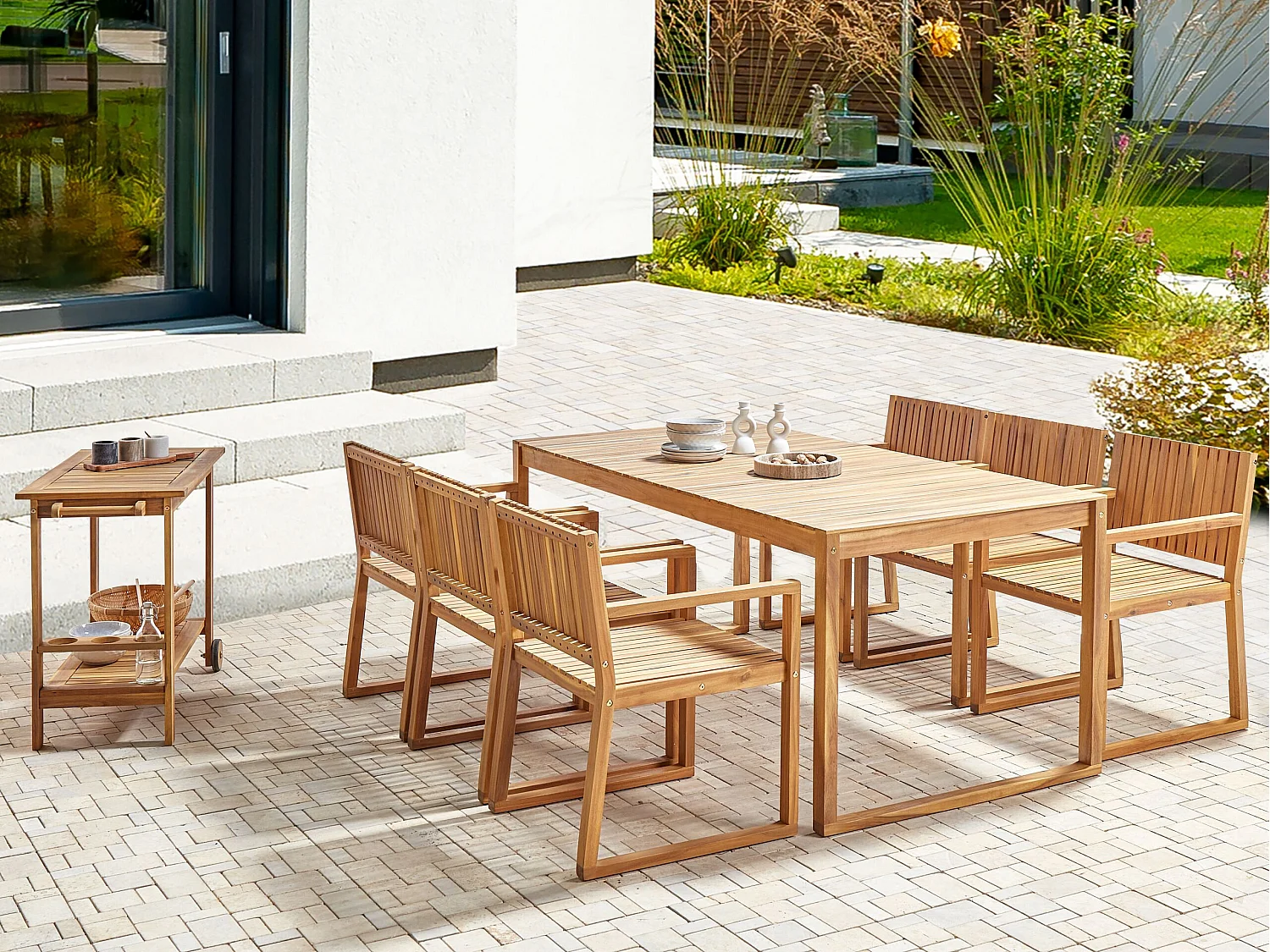 Table de salle à manger de jardin SASSARI II 180 cm 90 cm Bois d'acacia certifié Marron clair