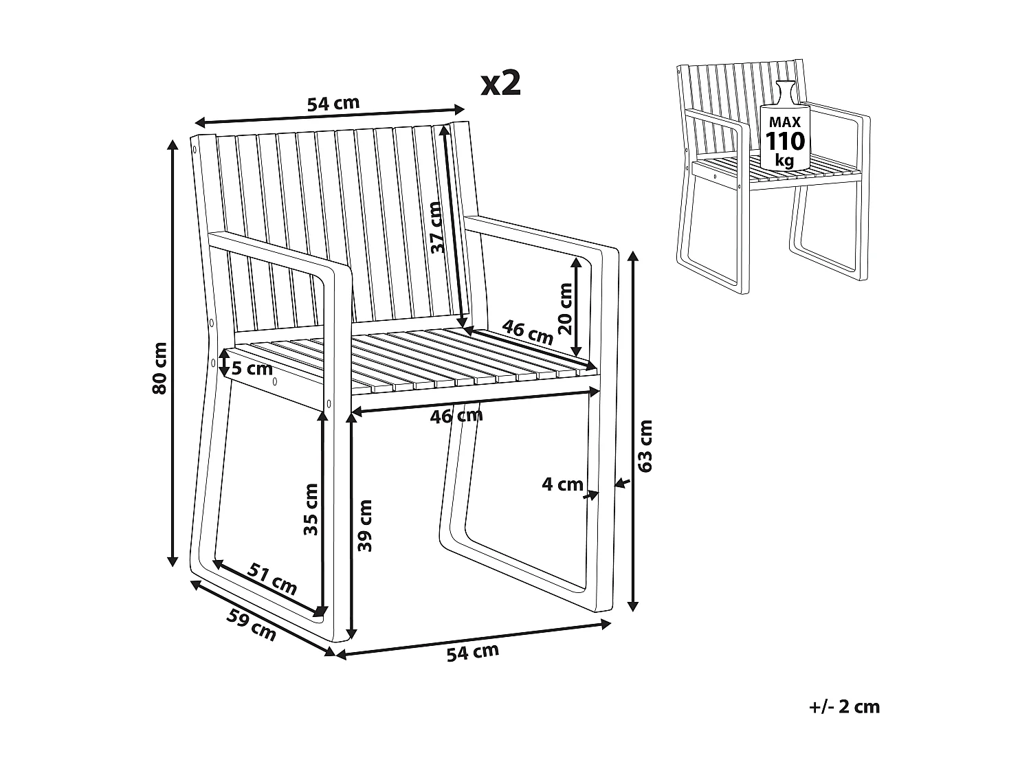 Set van 2 tuinstoelen SASSARI II Gecertificeerd acaciahout Lichtbruin