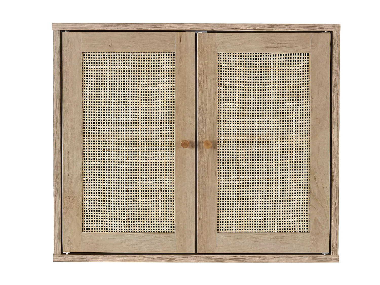 MAYA - Armoire Murale 2 Portes Effet Bois et Façades Rotin