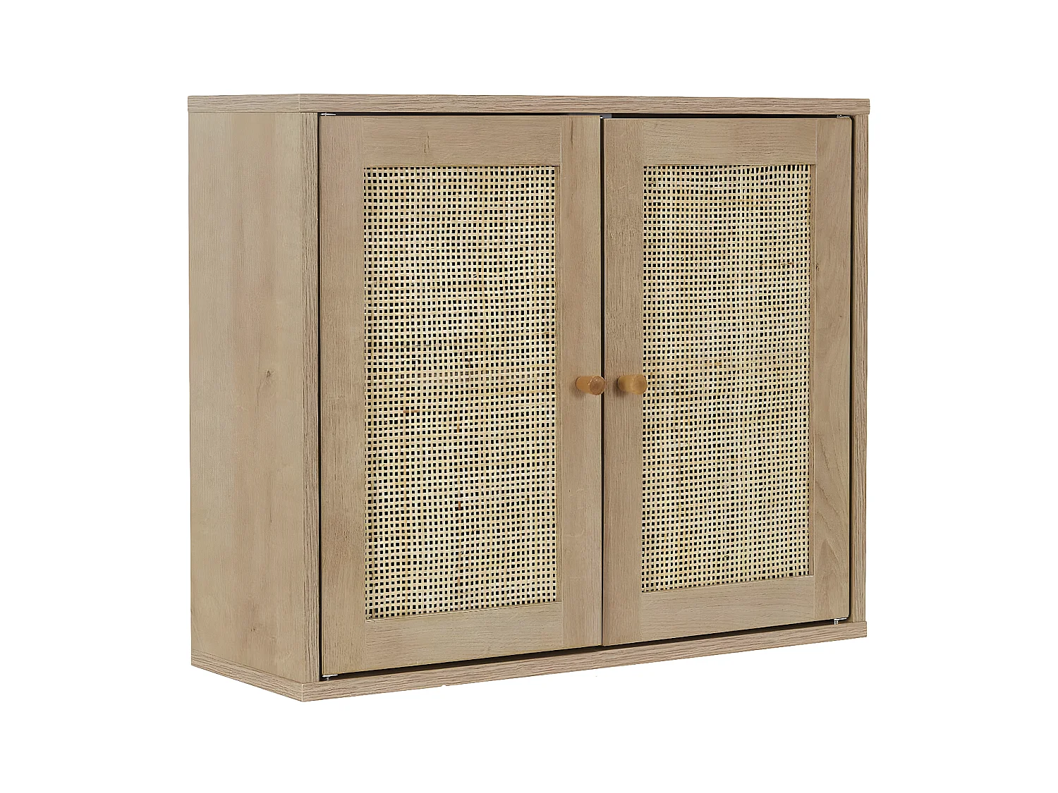 MAYA - Armoire Murale 2 Portes Effet Bois et Façades Rotin