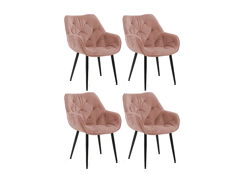 Lot de 4  chaises avec accoudoirs - Velours - Rose - Tanna