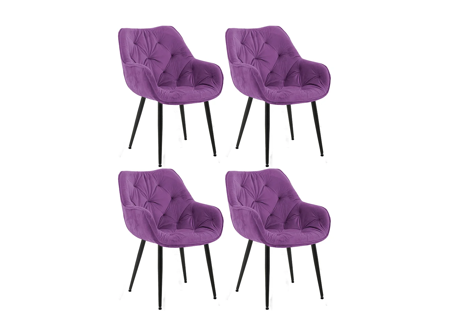 Lot de 4  chaises avec accoudoirs - Velours - Violet - Tanna
