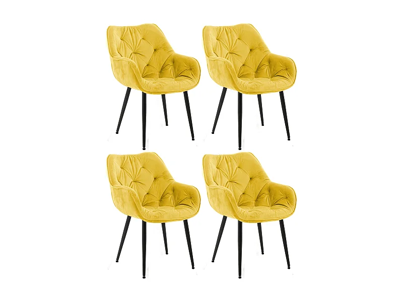 Lot de 4  chaises avec accoudoirs - Velours - Jaune - Tanna