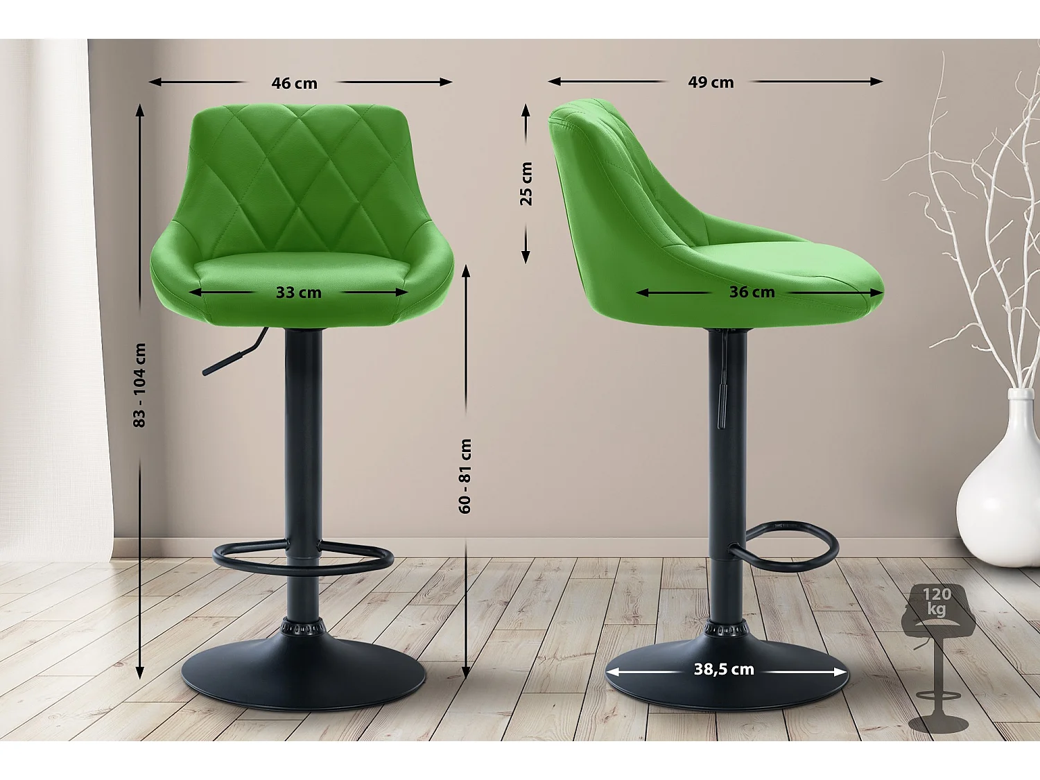 Tabouret de bar - Similicuir & Noir - Vert - Lazio
