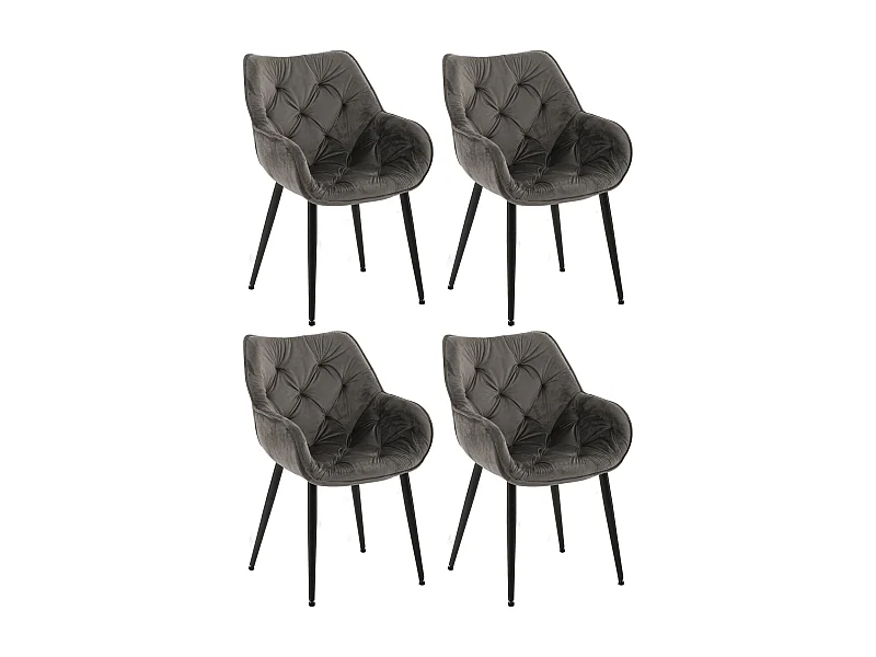 Lot de 4  chaises avec accoudoirs - Velours - Anthracite - Tanna