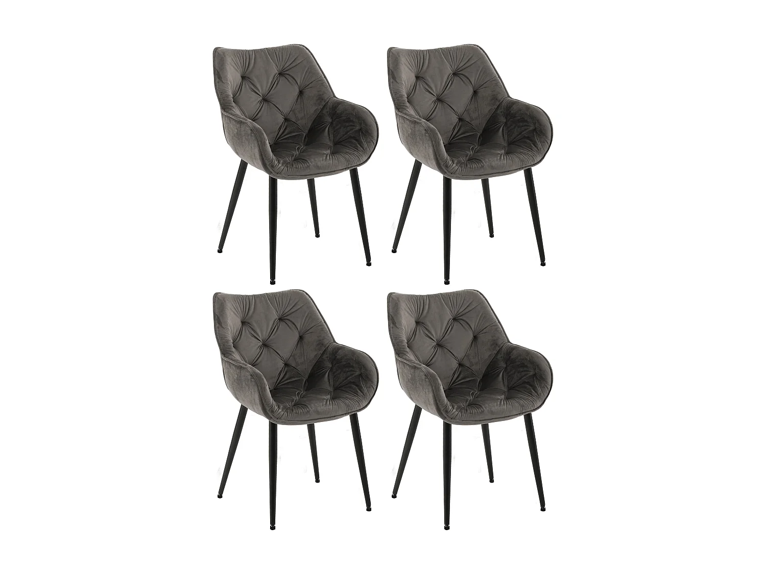 Lot de 4  chaises avec accoudoirs - Velours - Anthracite - Tanna