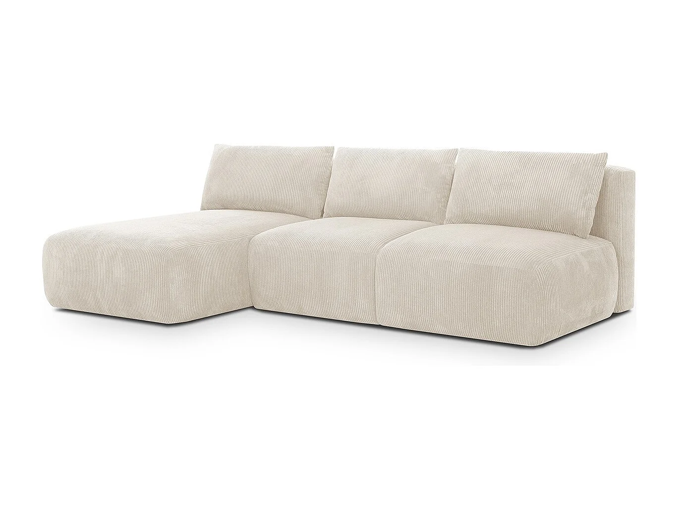 Canapé d'angle à gauche convertible 4 places avec coffre de rangement en velours côtelé beige - Jasper