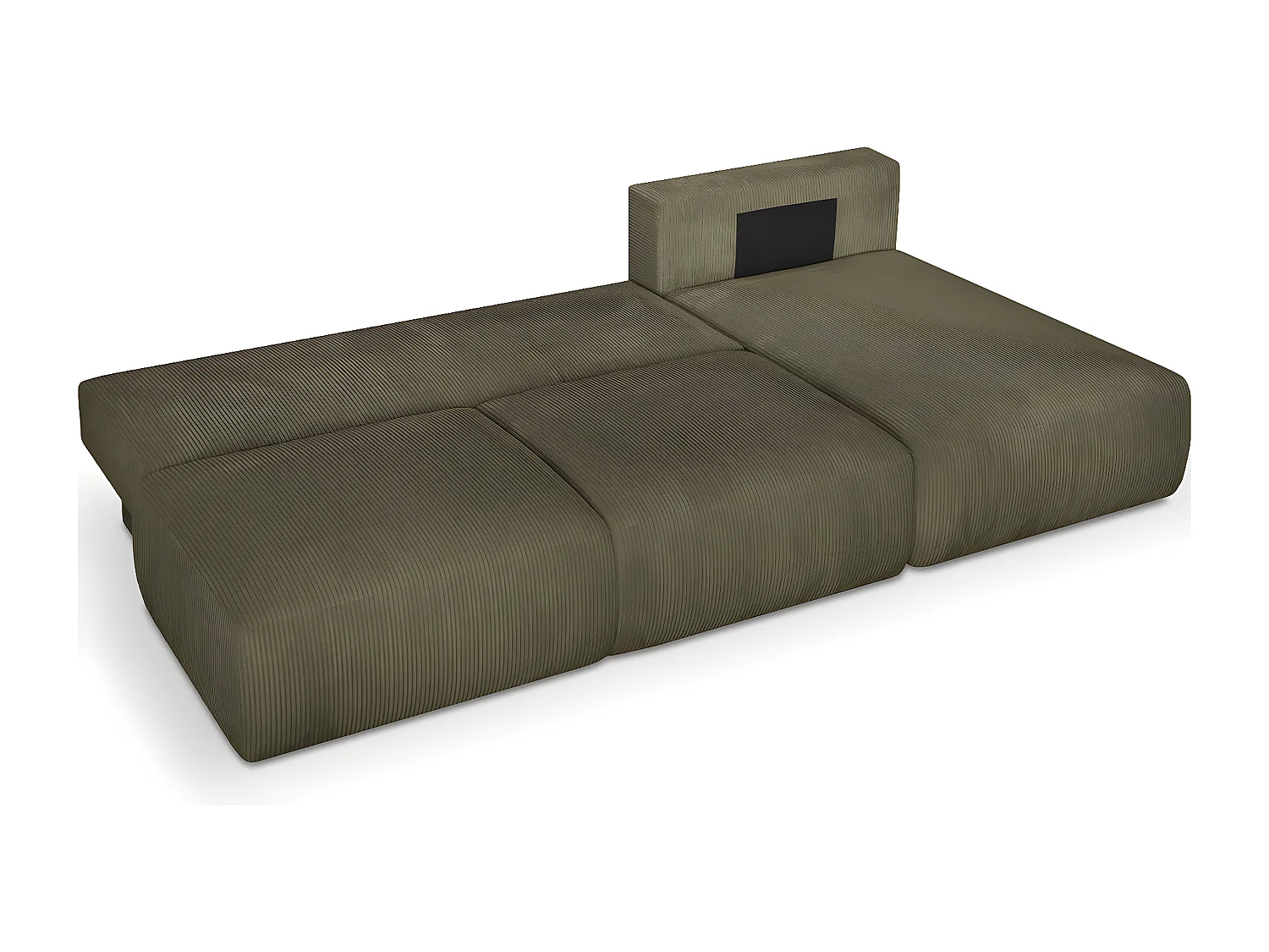 Canapé d'angle à droite convertible 4 places avec coffre de rangement en velours côtelé vert kaki - Jasper