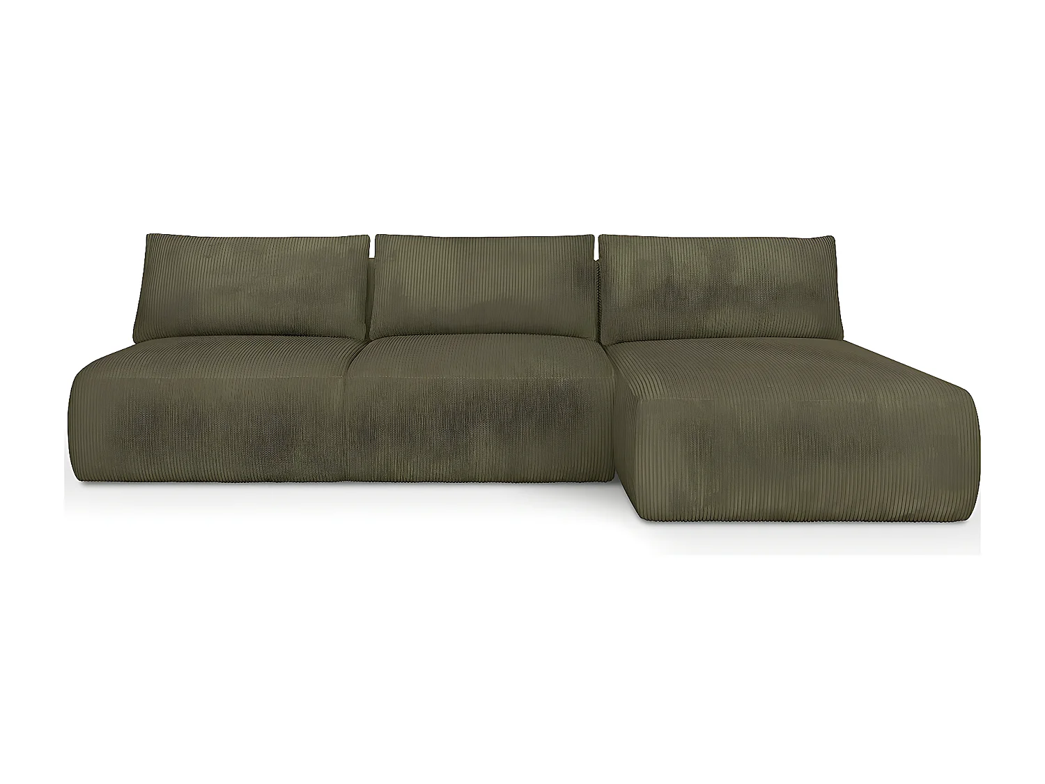 Canapé d'angle à droite convertible 4 places avec coffre de rangement en velours côtelé vert kaki - Jasper