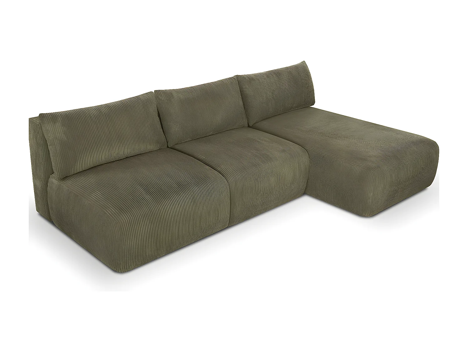 Canapé d'angle à droite convertible 4 places avec coffre de rangement en velours côtelé vert kaki - Jasper