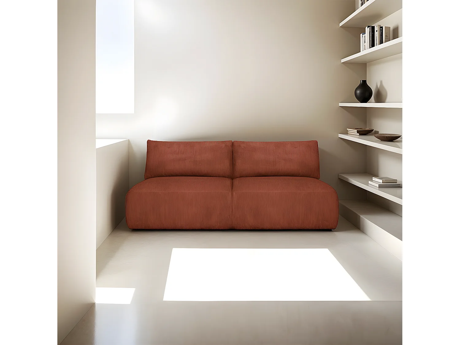 Canapé convertible 3 places avec coffre de rangement en velours côtelé rouille - Jasper