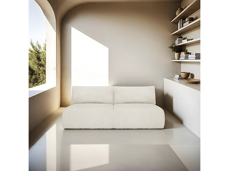 Canapé convertible 3 places avec coffre de rangement en velours côtelé beige - Jasper