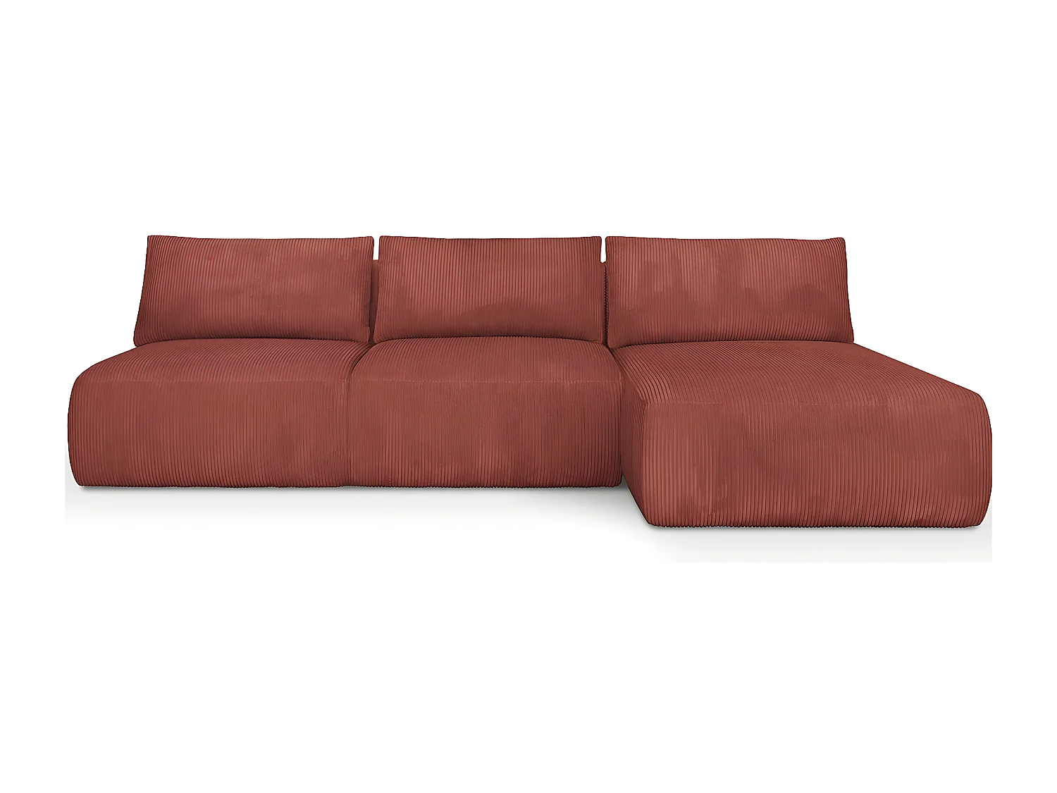 Canapé d'angle à droite convertible 4 places avec coffre de rangement en velours côtelé rouille - Jasper