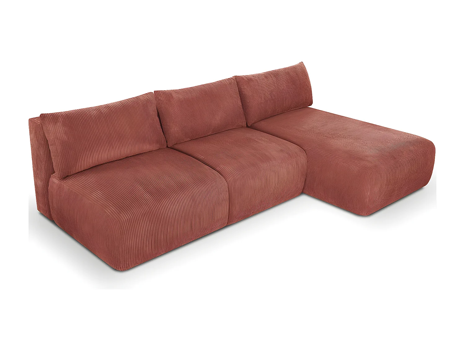 Canapé d'angle à droite convertible 4 places avec coffre de rangement en velours côtelé rouille - Jasper