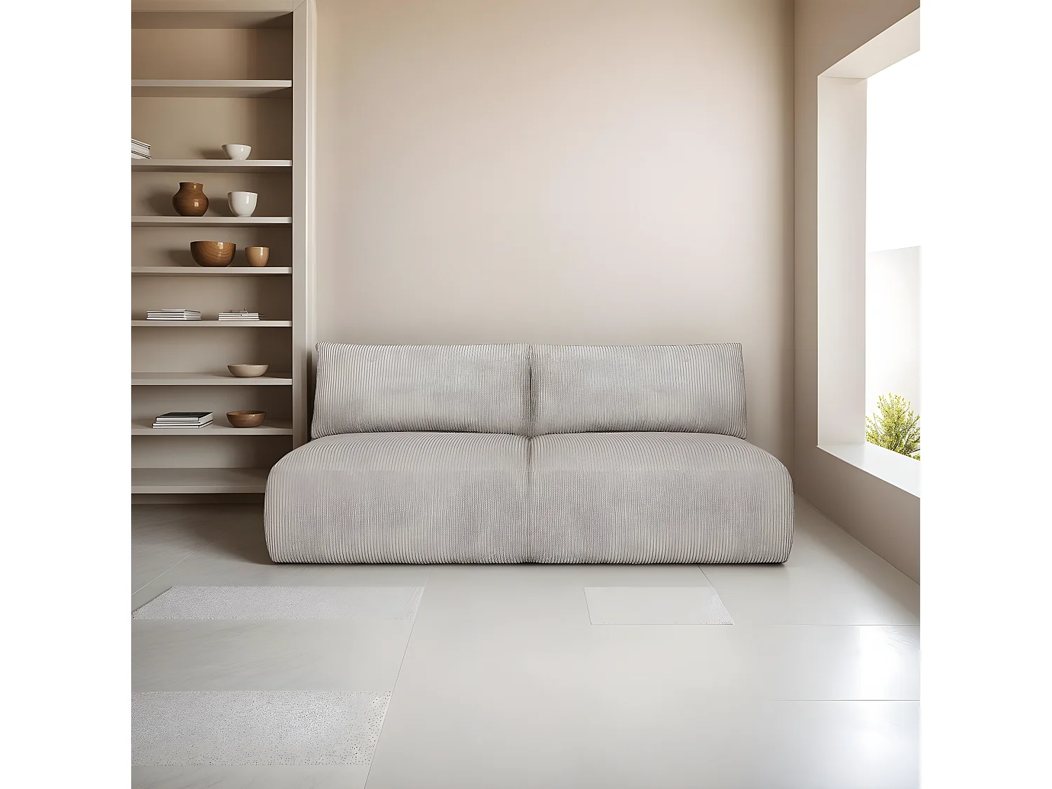 Canapé convertible 3 places avec coffre de rangement en velours côtelé taupe - Jasper