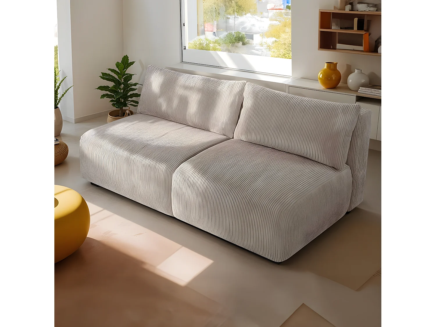 Canapé convertible 3 places avec coffre de rangement en velours côtelé taupe - Jasper