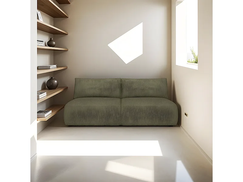 Canapé convertible 3 places avec coffre de rangement en velours côtelé vert kaki - Jasper