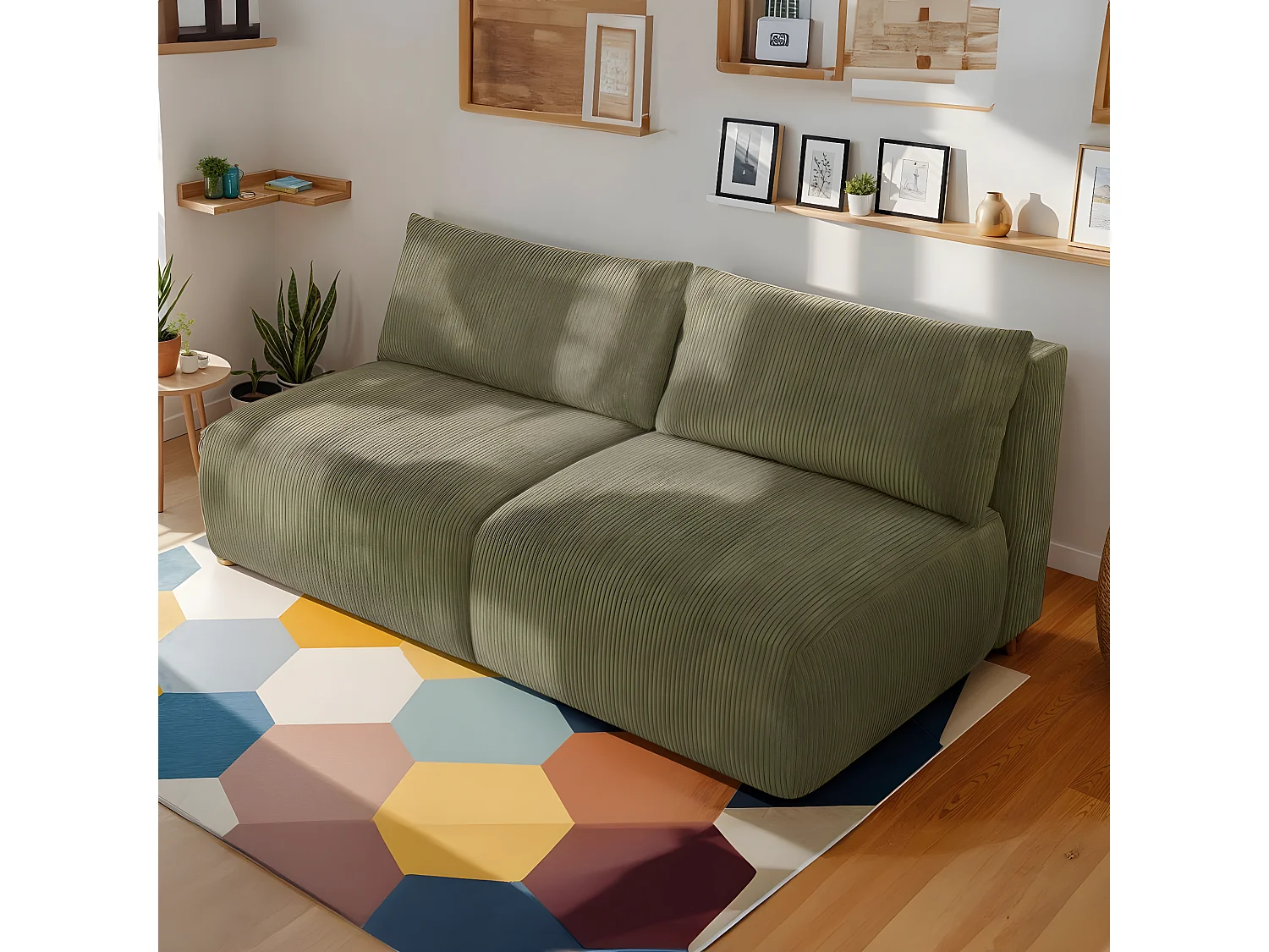 Canapé convertible 3 places avec coffre de rangement en velours côtelé vert kaki - Jasper
