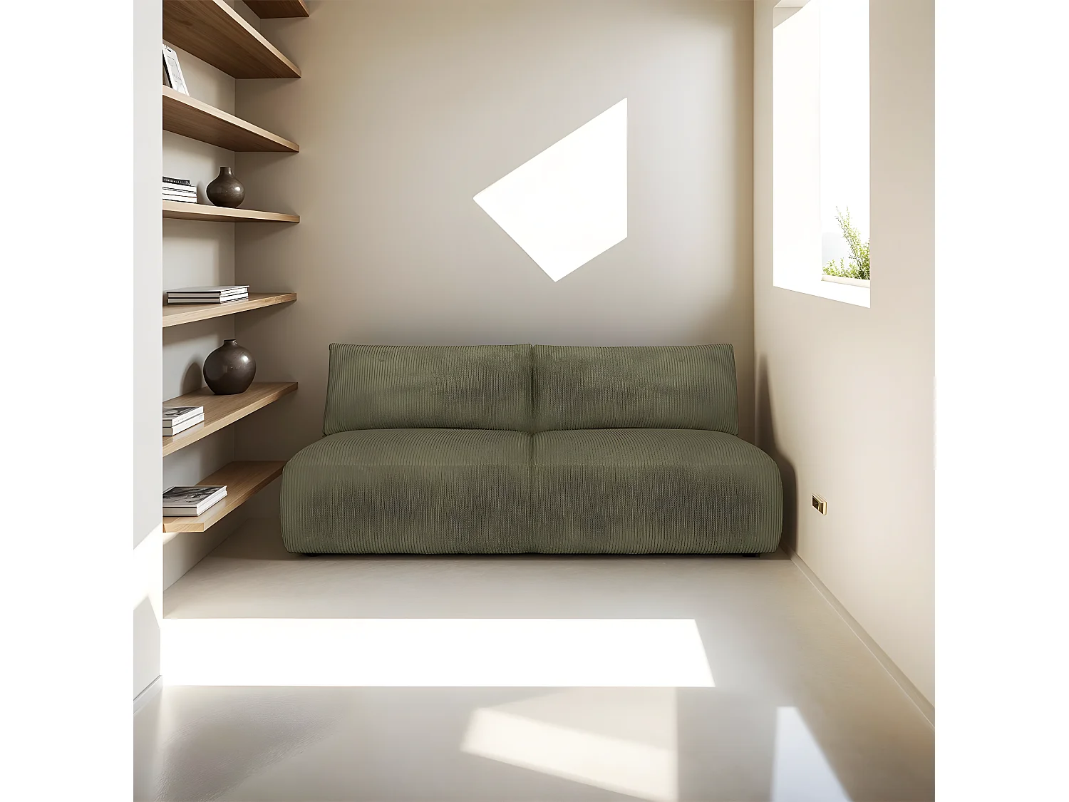 Canapé convertible 3 places avec coffre de rangement en velours côtelé vert kaki - Jasper