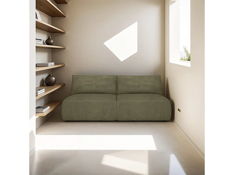 Canapé convertible 3 places avec coffre de rangement en velours côtelé vert kaki - Jasper