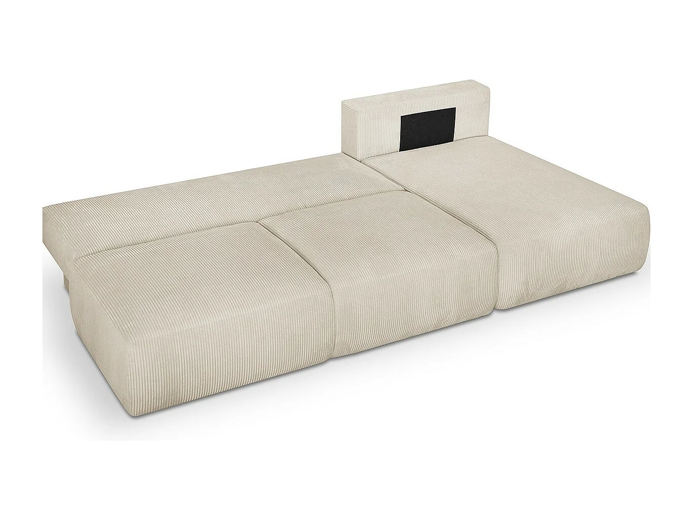 Canapé d'angle à droite convertible 4 places avec coffre de rangement en velours côtelé beige - Jasper