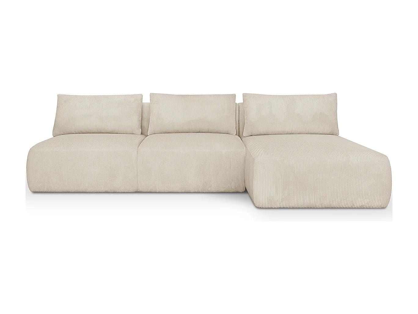 Canapé d'angle à droite convertible 4 places avec coffre de rangement en velours côtelé beige - Jasper