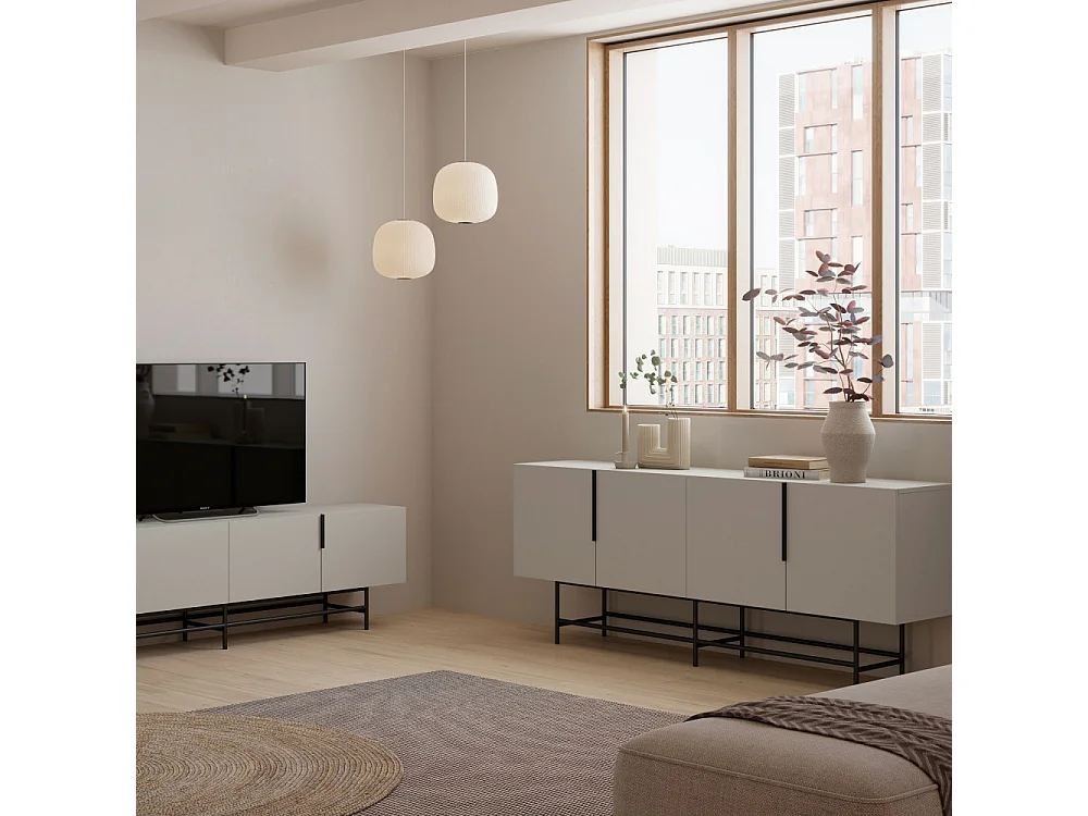 Vintara - Buffet 4 portes en bois et métal L200cm - Beige