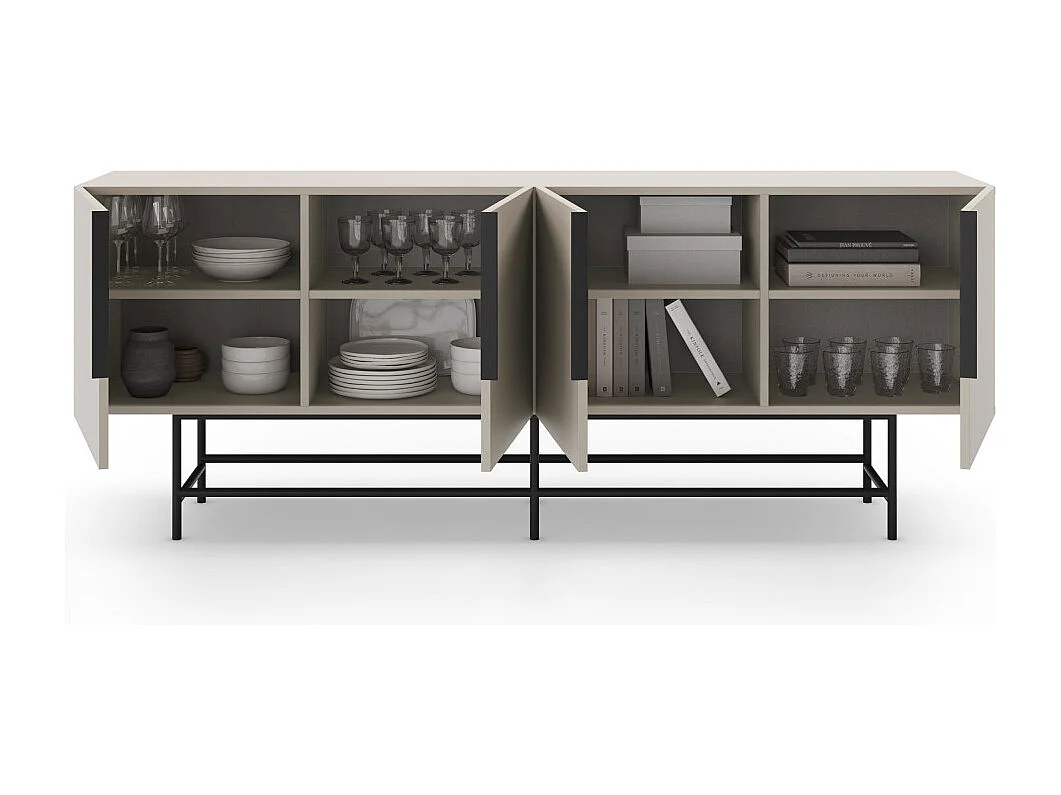 Vintara - Buffet 4 portes en bois et métal L200cm - Beige