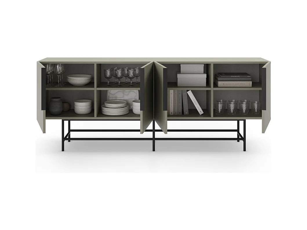 Vintara - Buffet 4 portes en bois et métal L200cm - Vert amande