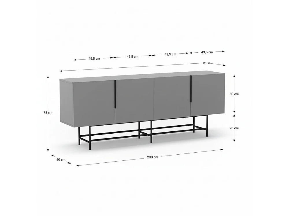 Dressoir Eldia - 200x40x77.9cm - Groen