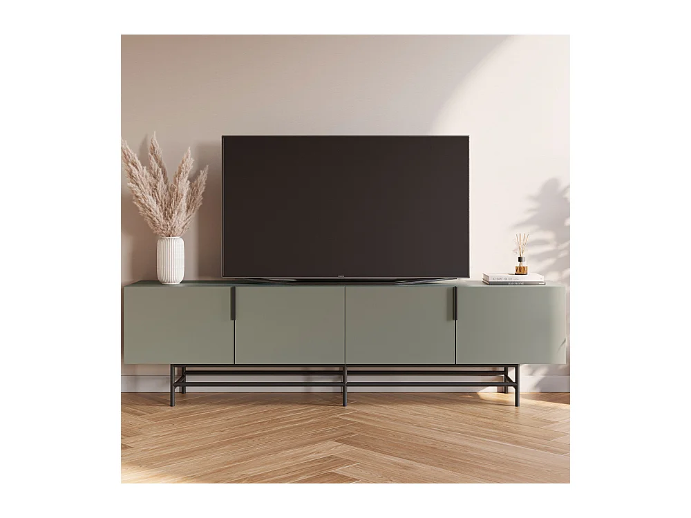 Vintara - Meuble TV 4 portes en bois et métal L200cm - Vert amande