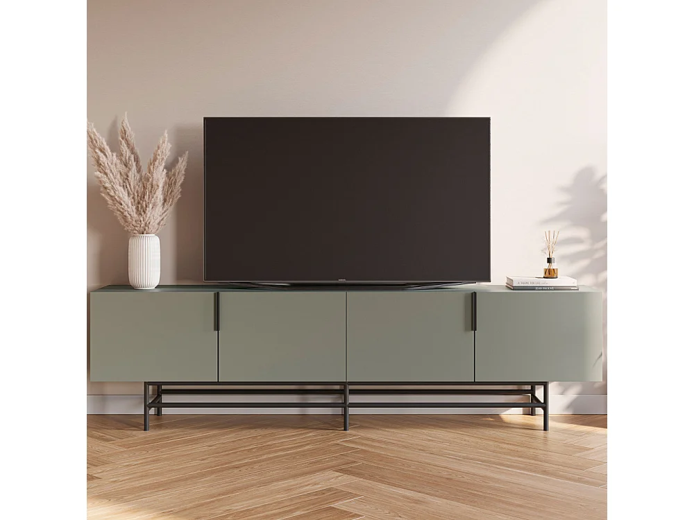 Vintara - Meuble TV 4 portes en bois et métal L200cm - Vert amande