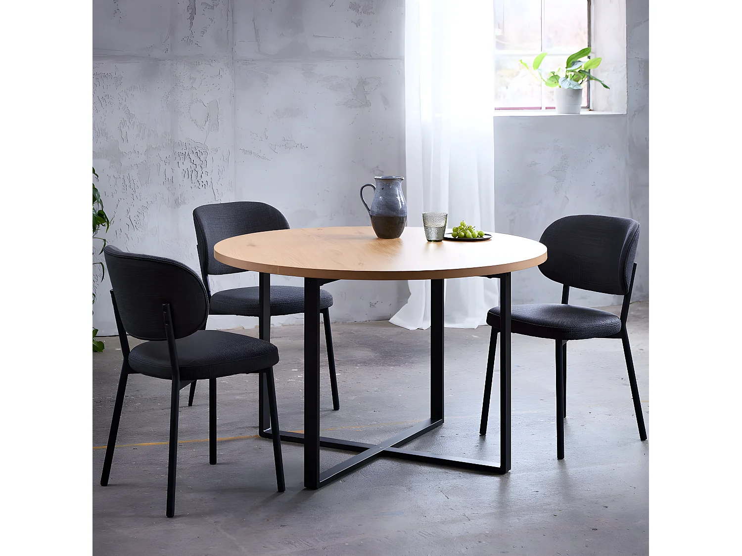 Bonnie - Table à manger 4 personnes ronde en bois et métal - Bois clair