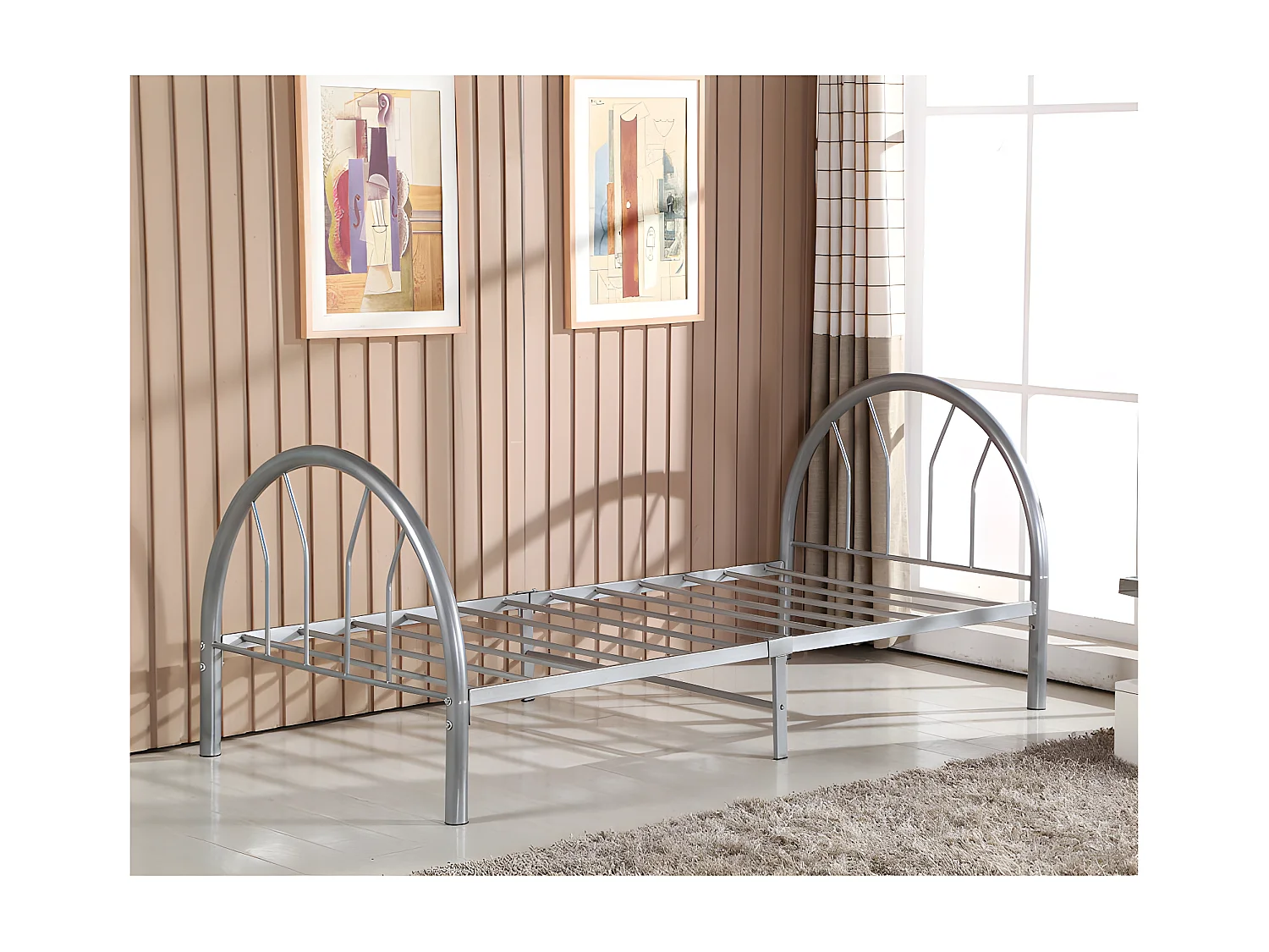 Lit 1 place métal gris 90x200 cm As