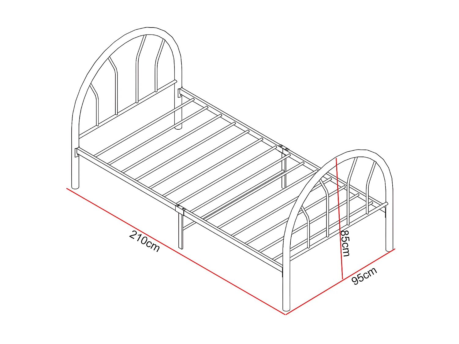 Lit 1 place métal gris 90x200 cm As