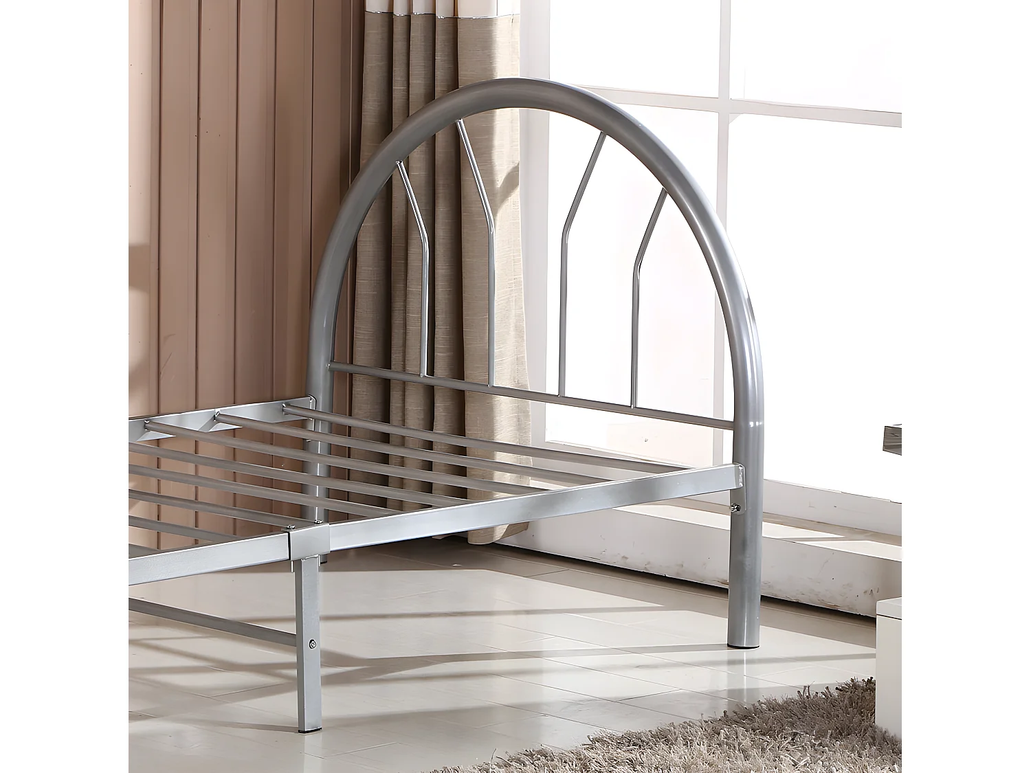 Lit 1 place métal gris 90x200 cm As