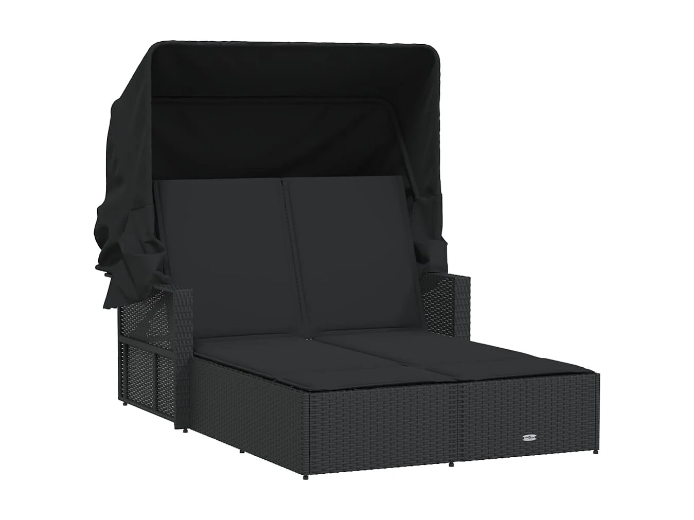 Ligbed 2-persoons met luifel en kussens poly rattan zwart