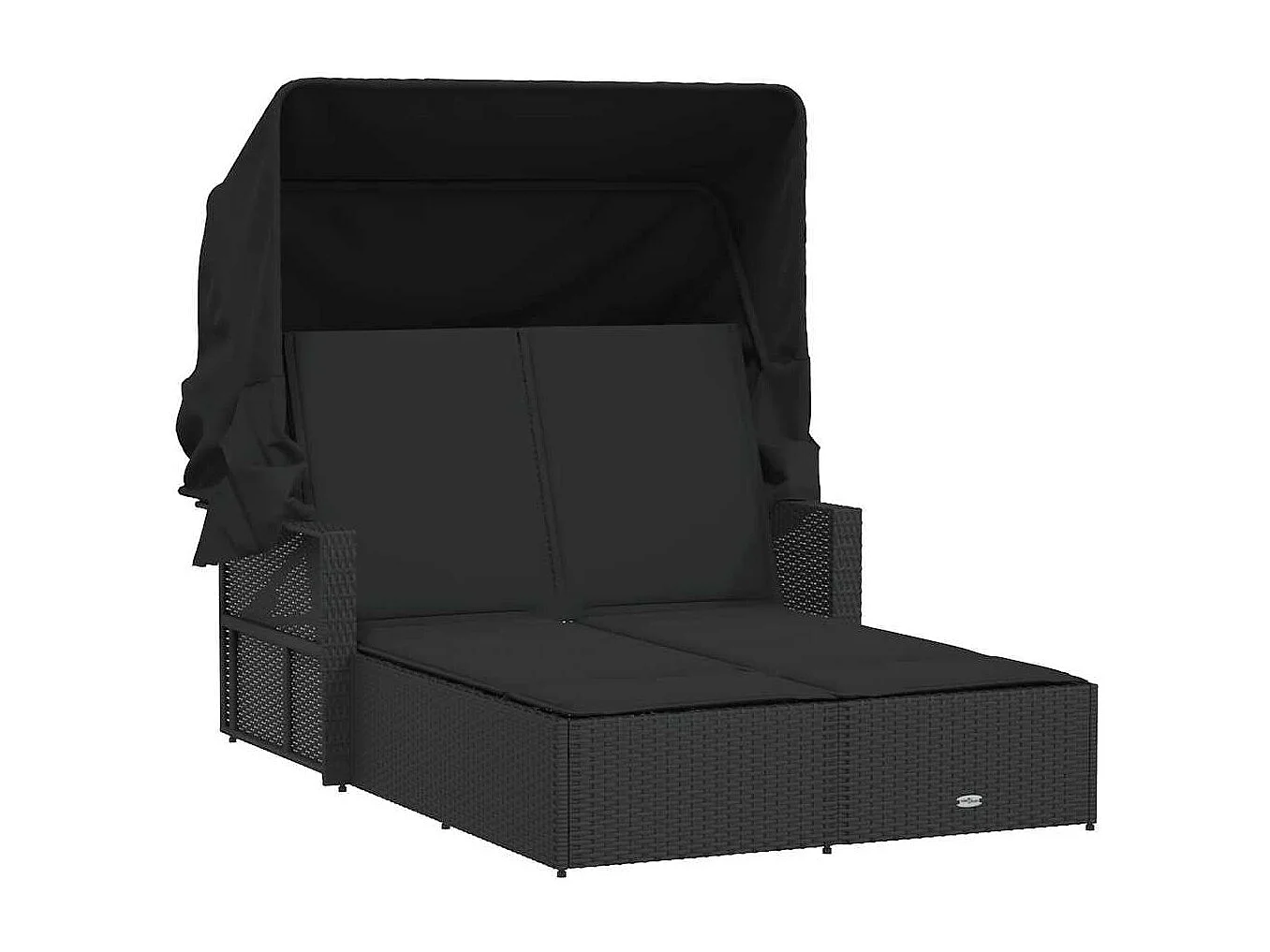 Ligbed 2-persoons met luifel en kussens poly rattan zwart