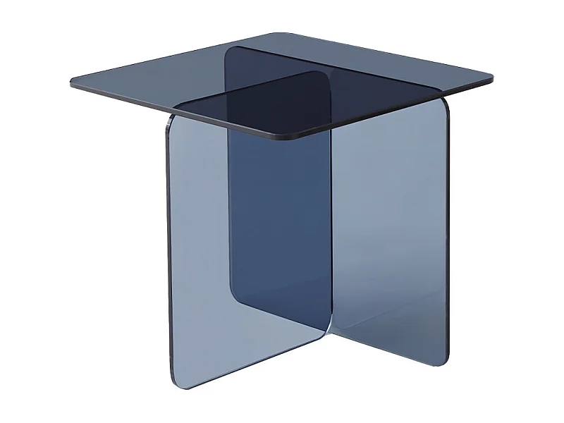 Table d'appoint carrée design moderne verre trempé bleu foncé - ICE