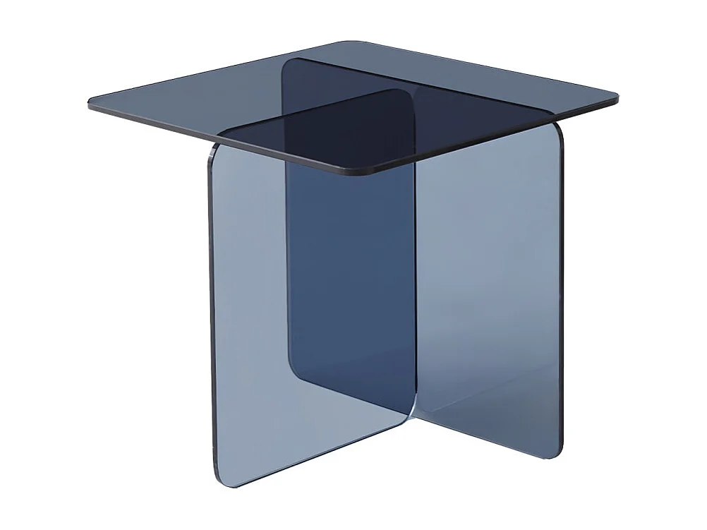 Table d'appoint carrée design moderne verre trempé bleu foncé - ICE
