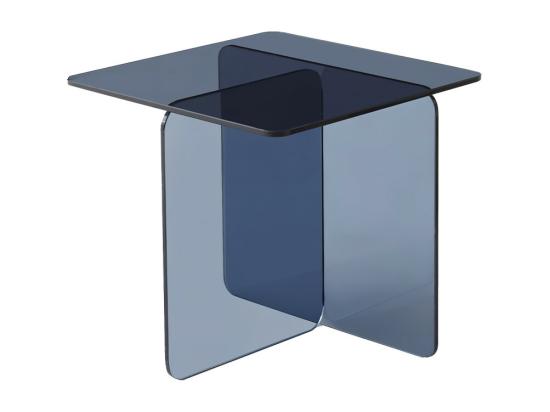 vente unique Table d'appoint carrée design moderne verre trempé bleu foncé - ICE