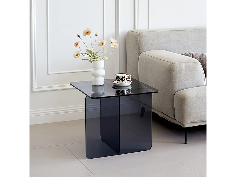Table d'appoint carrée design moderne verre trempé bleu foncé - ICE