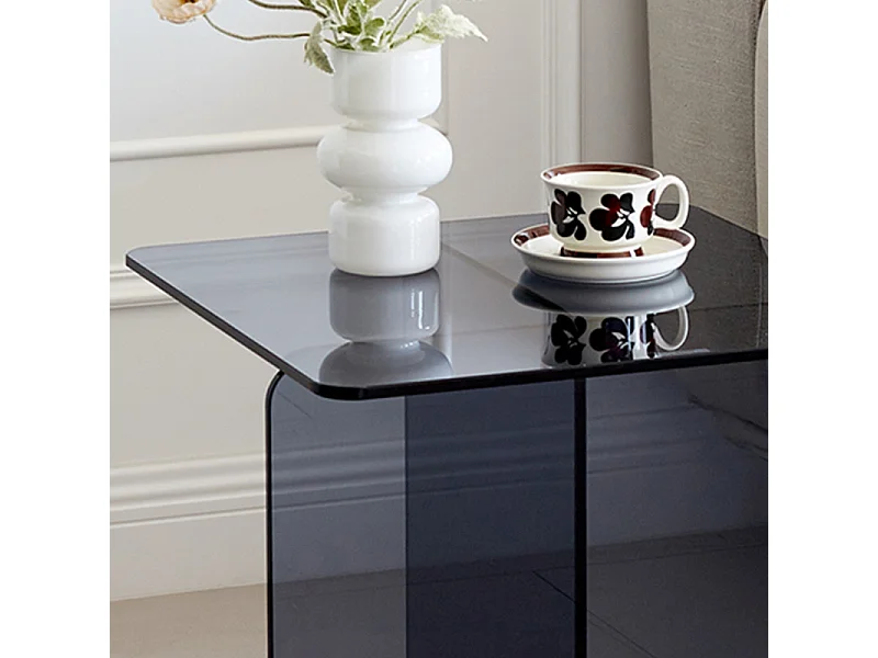 Table d'appoint carrée design moderne verre trempé bleu foncé - ICE