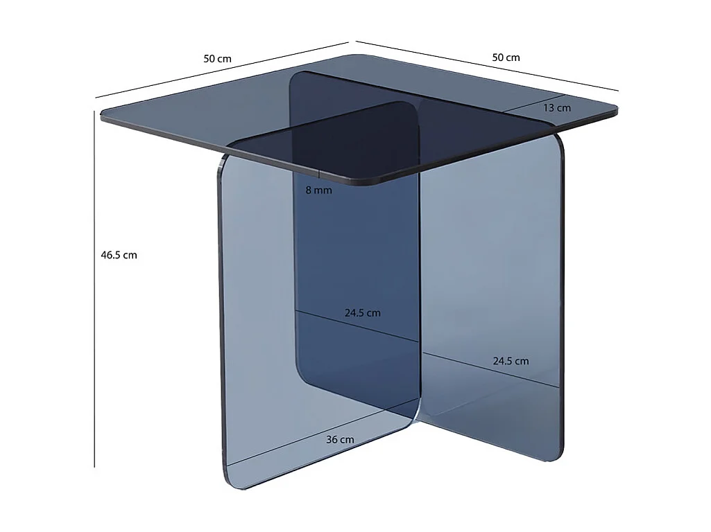 Table d'appoint carrée design moderne verre trempé bleu foncé - ICE