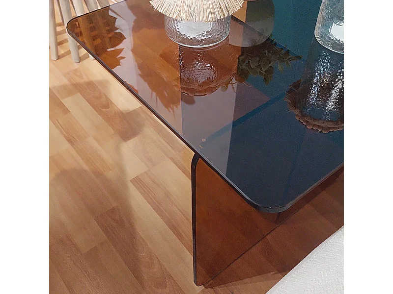 Table d'appoint carrée design moderne verre trempé cuivré fumé - ICE