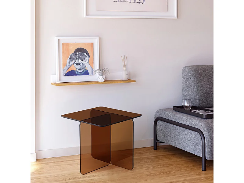 Table d'appoint carrée design moderne verre trempé cuivré fumé - ICE