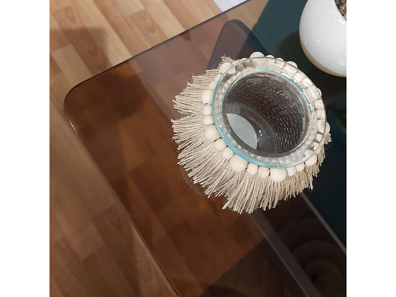 Table d'appoint carrée design moderne verre trempé cuivré fumé - ICE